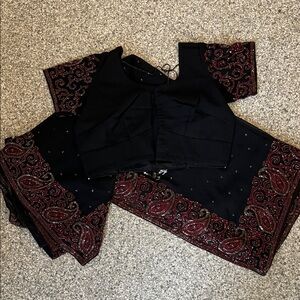 Elegant Black and Red Embroidered Saree